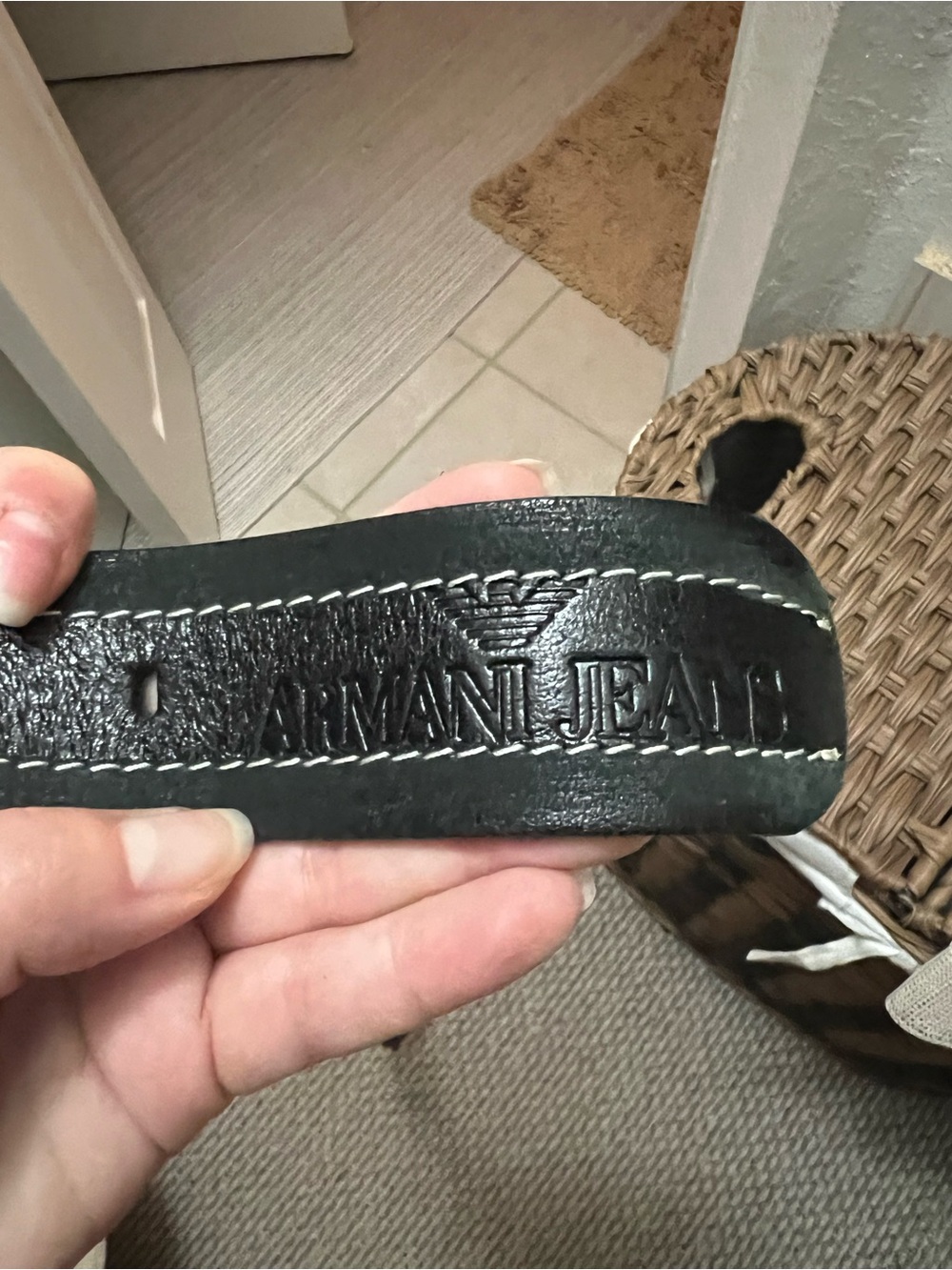 Armani Jeans Black Leather Belt with Branded Metal Buckle - Picture 9 of 10